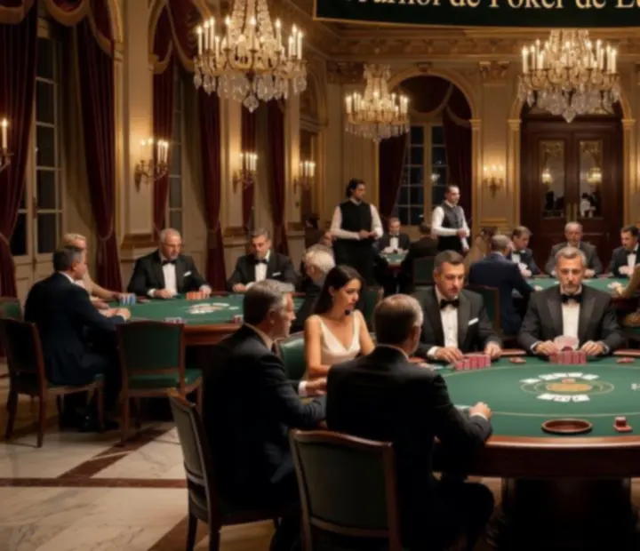 Vue cinématique d'une salle de tournoi de poker en France