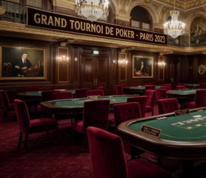 Intérieur d'un grand casino français avec salle de poker élégante