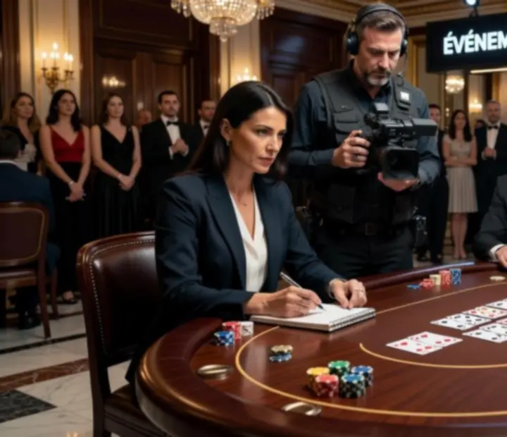 Table de poker lors d'une couverture en direct d'un tournoi live