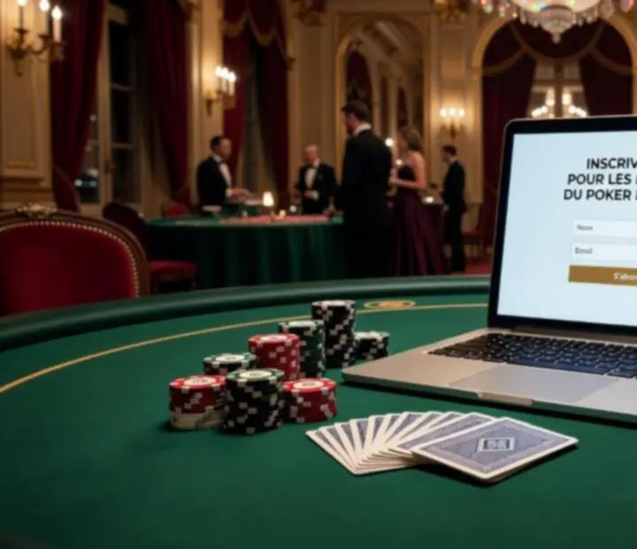 Ordinateur portable affichant un formulaire d'abonnement à une newsletter dédiée au poker live