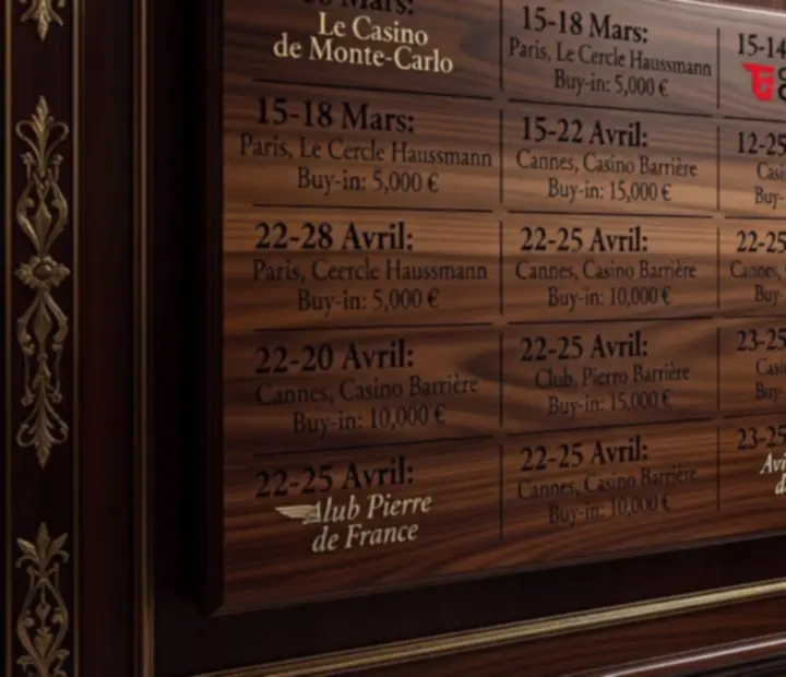 Calendrier graphique des principaux tournois de poker en France